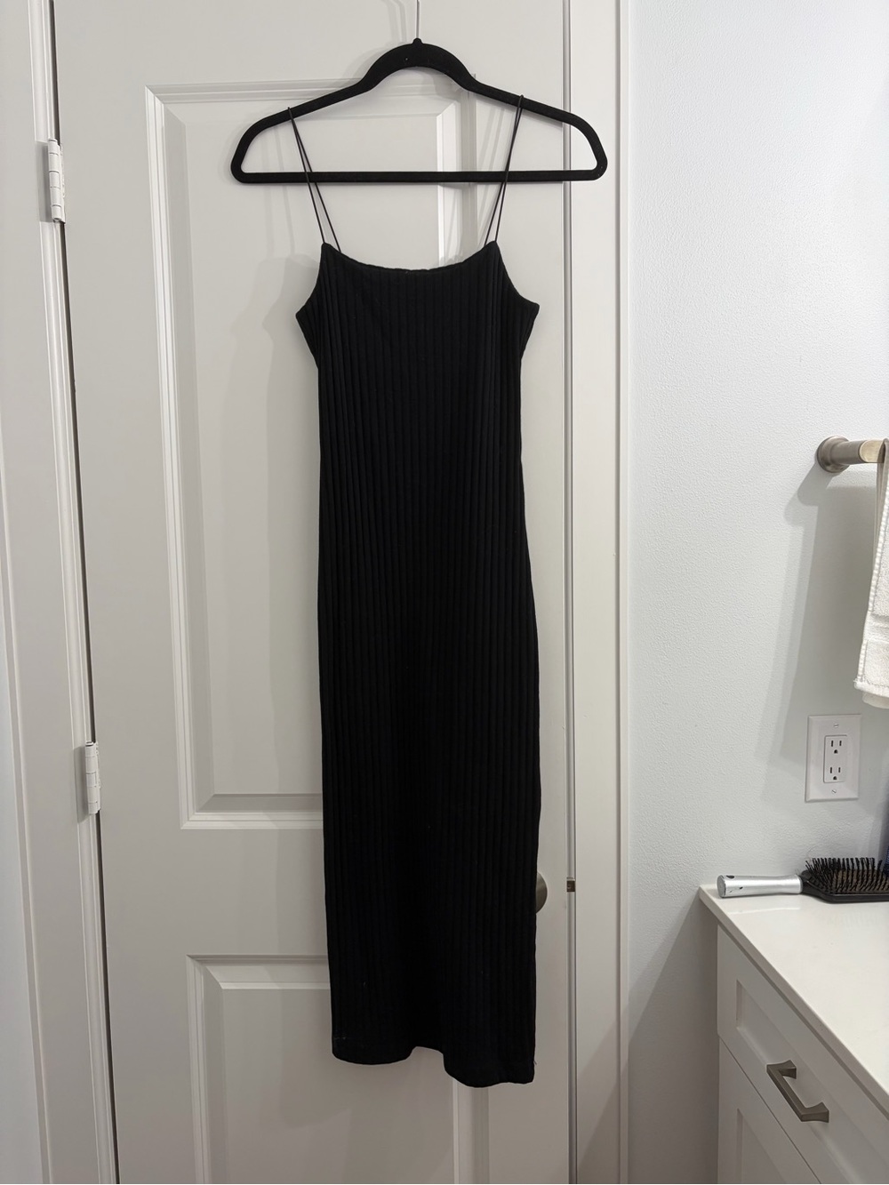 Black Ribbed Slip Midi Dress - Women's